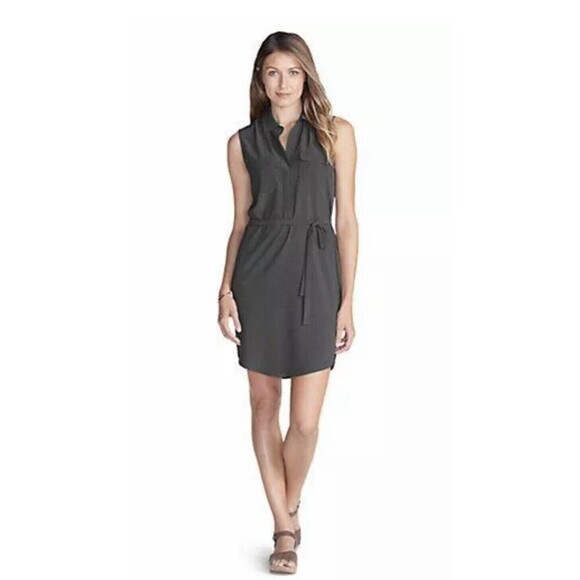 Ann Taylor Size 14 Woodland Green Satin Drawstring Side Tie Shirt Dress … - Picture 2 of 10